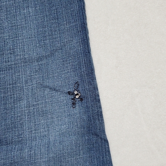 Vintage 90s LEI boho sequin floral embroidered low rise stretchy flared jeans 17 - Picture 12 of 14